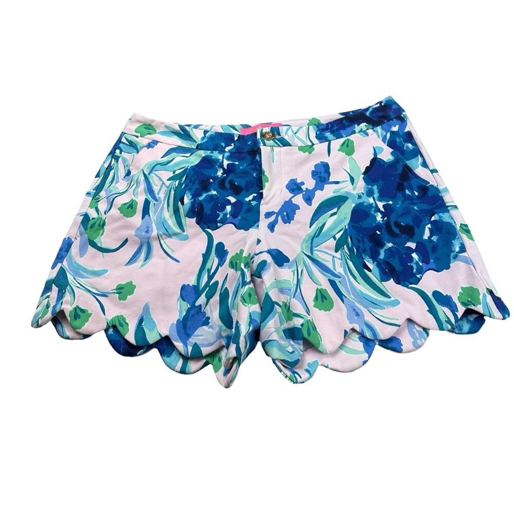 Lilly Pulitzer Blue, Green & Pink Floral Scallop Hem Shorts